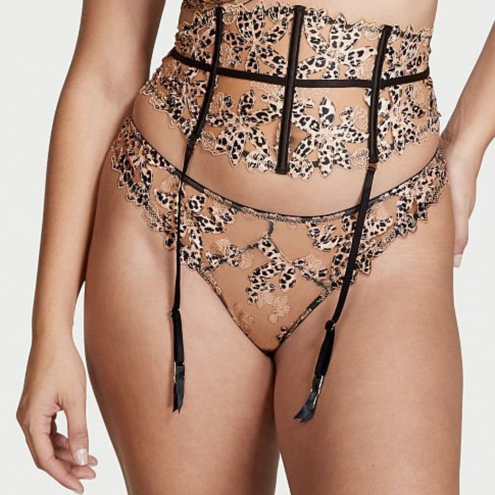 VS Very Sexy Floral Embroidered Thong Panty & Waist Cincher Leopard